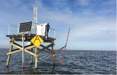 This is one of the platforms the Army Corps of Engineers erected in Currituck Sound to monitor water quality and sea-level rise. Photo: Army Corps of Engineers