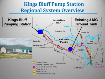 The Cape Fear Public Utility Authority draws most of its water from the Cape Fear River at the King’s Bluff Pumping Station, about 24 miles from Wilmington. The remainder comes from groundwater. Image: Lower Cape Fear Water & Sewer Authority