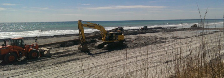 The beach re-nourishment project at North Topsail Beach is behind schedule and may run afoul of federal law. Photo: Frank Tursi