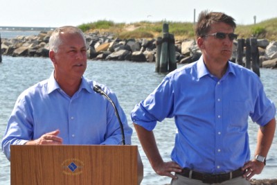 Below, Gov. Pat McCrory with Transportation Secretary Tony Tata at Oregon Inlet Monday. Photo: Outer Banks Voice