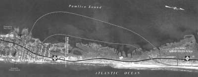 The deal calls for a “jug-handle” bypass around the troublesome Mirlo Beach area south of the Bonner Bridge, which will be replaced by a parallel span over Oregon Inlet. Photo: Outer Banks Voice