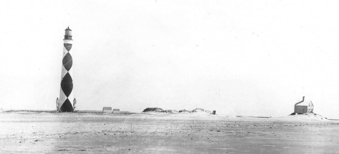 The is the Cape Lookout Light Station as it appeared on May 17, 1893.” The first keeper’s quarters, built in 1812, can be seen far right. The second keeper’s quarters, built in 1873, appears directly behind the lighthouse. Photo: The National Park Service