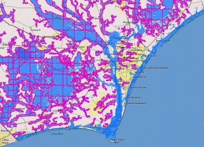 Floodplain mapping for Wilmington shows flood zones, flood probability and modeling. Map: U.S. Flood Risk Information System