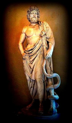 The Rod of Aesculapius with its entwined serpent was originally the symbol of Asclepius, the mythical Greek physician and later the god of medicine and healing. The staff is used as a symbol of the medical profession.