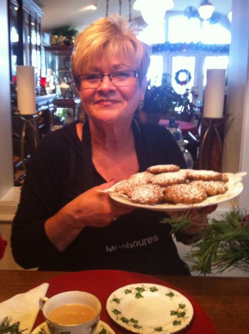 Karen Moshoures serves tea and gingerbread cookies at her home in Ocean Isle Beach, Photo: Allison Ballard