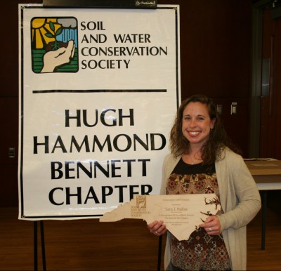 Sara Hallas poses with her 2016 Conservation Communicator Award Saturday in Raleigh. Photo: contributed