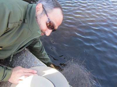 Hallac with his hand on the old culvert