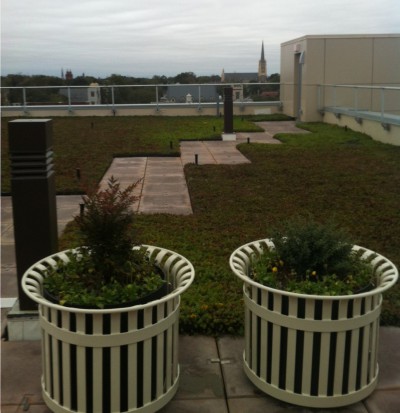 The roof provides a place for employees to father and offers stunning views of downtown Wilmington. Photo: Allison Ballar