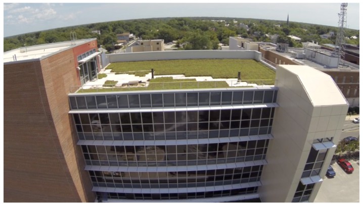 The planted roof at 320 Chestnut St. in Wilmington reduces the amount of stormwater runoff. Photo: Sawyer, Sherwood & Associate Architecture