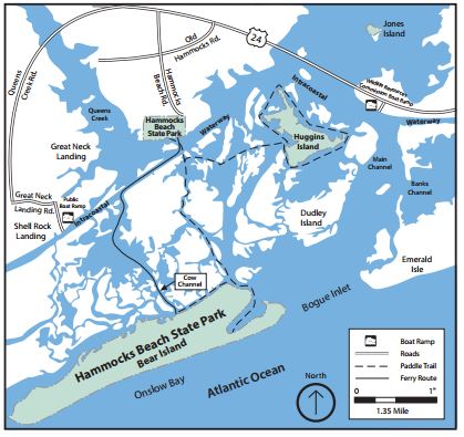 County officials and others want to see a boat-launch facility at Hammocks Beach State Park but many worry about the effects. Map: N.C. Park Service