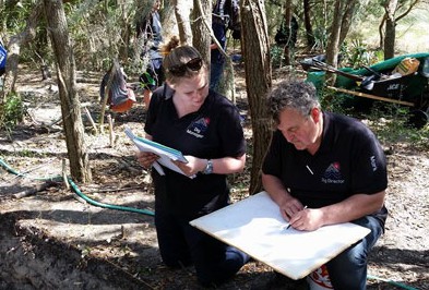 Archaeologist Mark Horton, right, confers with dig manager Charlie Goudge. Photo: Croatoan Archaeology Society