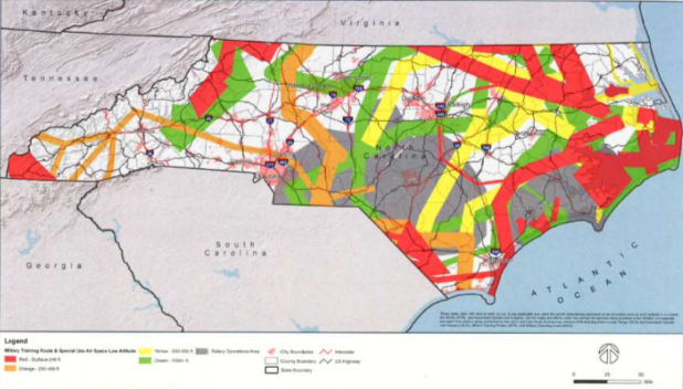 This is the map that accompanied House Bill 763. Wind farms would be prohibited in every color, except white. Map: N.C. General Assembly