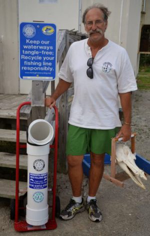 Keith Rittmaster and volunteers placed 42 of these receptacles along the coast to collect unused fishing line. Photo: Keith Rittmaster