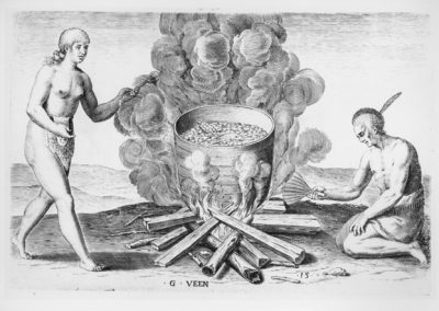 “Their seetheynge of their meate in earthen pottes,” engraving by G. Veen (1590), based on John White watercolor, 1585-1586. Source: John Carter Brown Library at Brown University
